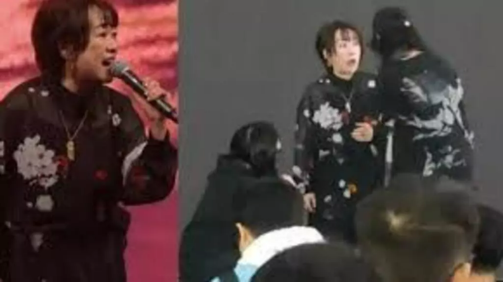 ▲网上流传的日本歌手大槻真希28日于上海演唱时突然中断演出的现场截图。(图源:网络)