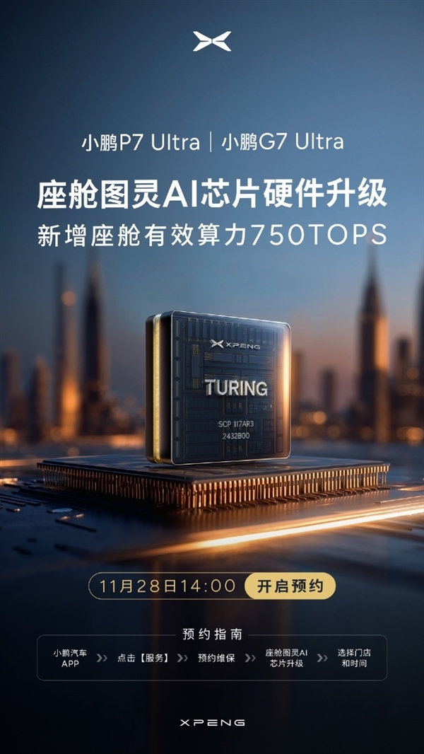 全球AI算力最高！小鹏P7 Ultra/G7 Ultra开启图灵AI芯片升级预约