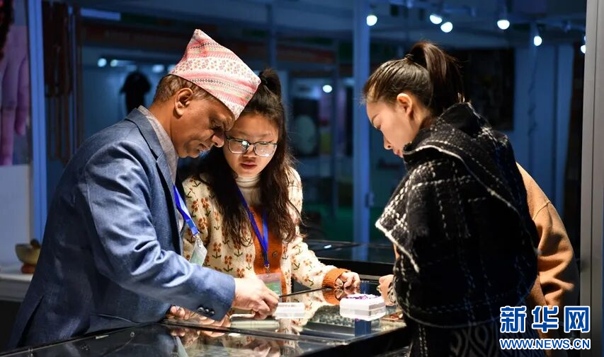 2023年第六届世界绿色发展投资贸易博览会上,国外参展商向市民介绍展出的产品。新华网发