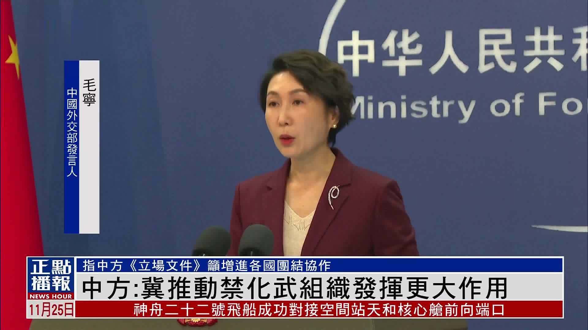 中国外交部：中方冀在推动禁止化学武器组织中发挥更大作用