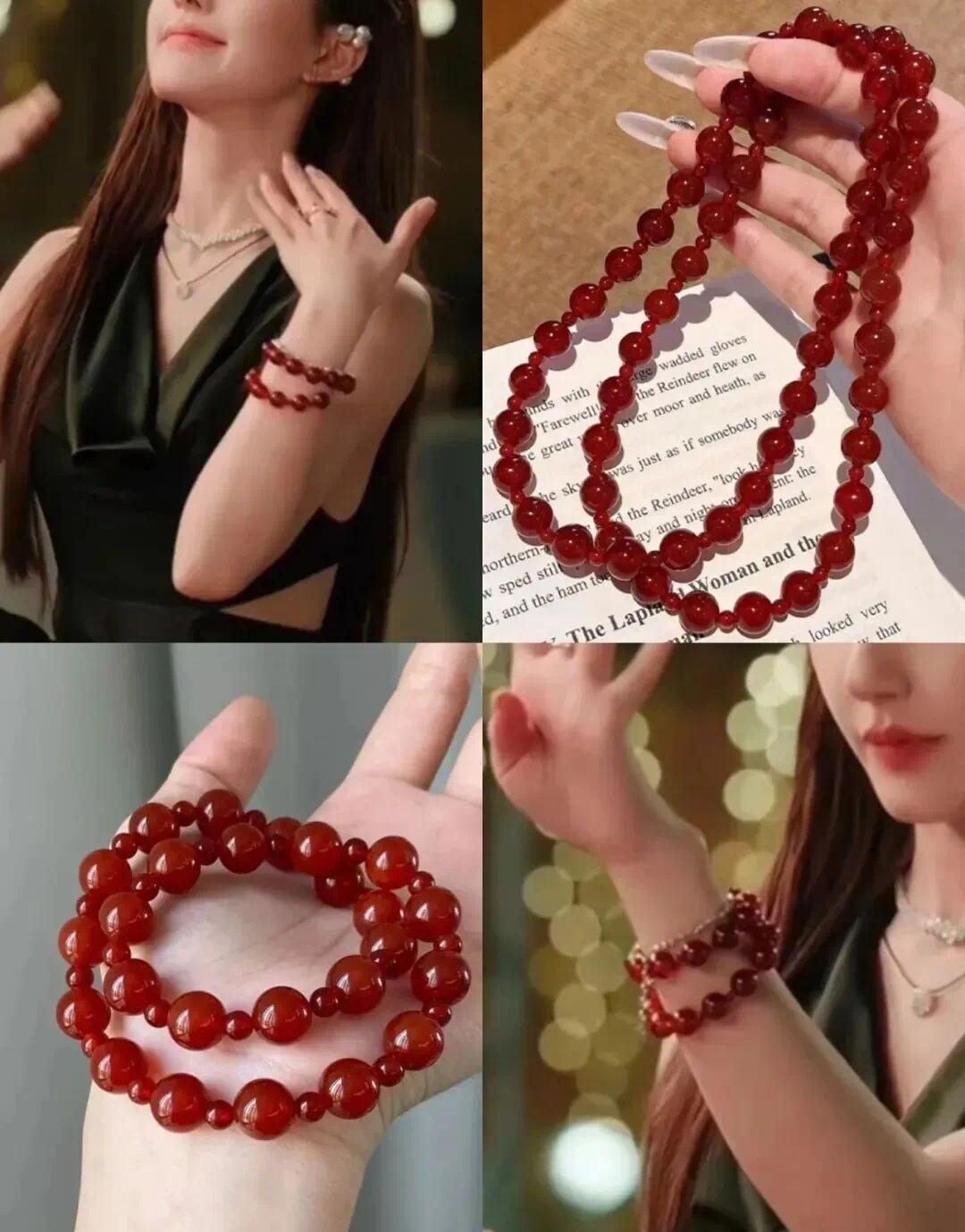 明時代 紅瑪瑙 手串 缠丝玛瑙 天然石 中国古美術 腕輪 装身具 C1A153 手腕一抹红玛瑙手串，带你解锁许你耀眼的同款大女主光芒_凤凰网