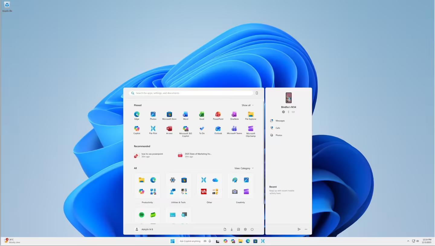 Start menu in a 14 inch 4K screen with 150% Scale