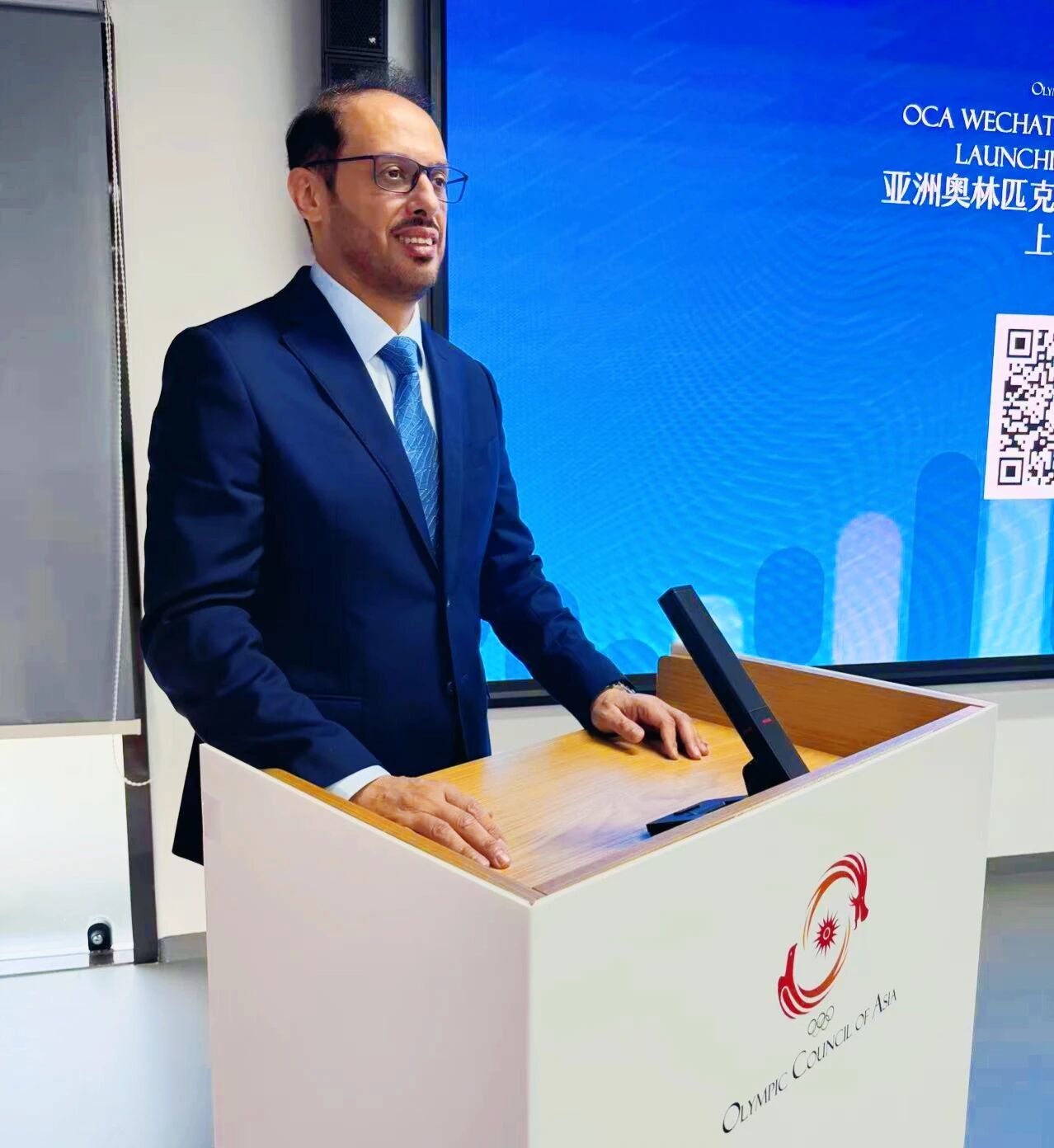 图：亚洲奥林匹克理事会社交媒体主管、亚洲体育记者协会副主席穆巴拉克