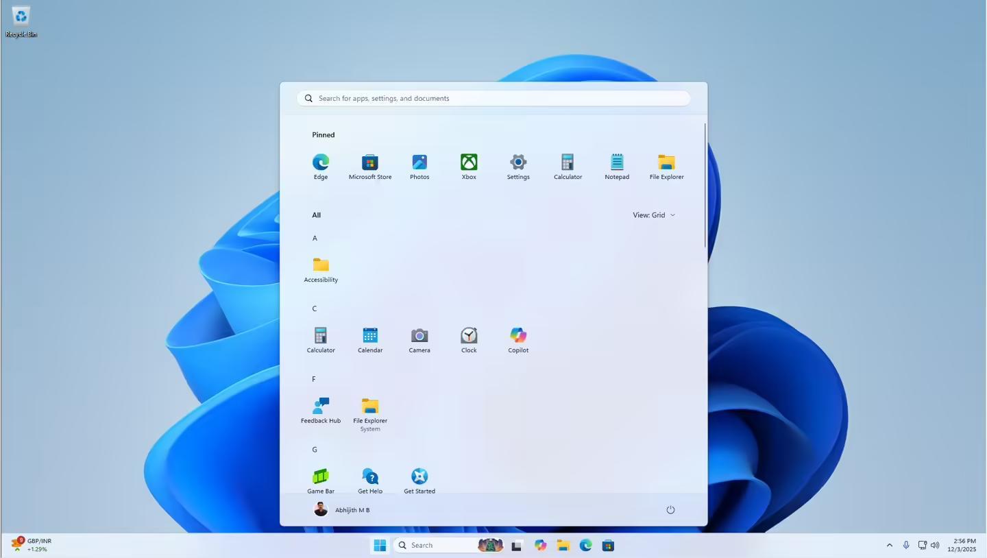The Start menu doesn't change size in Grid view