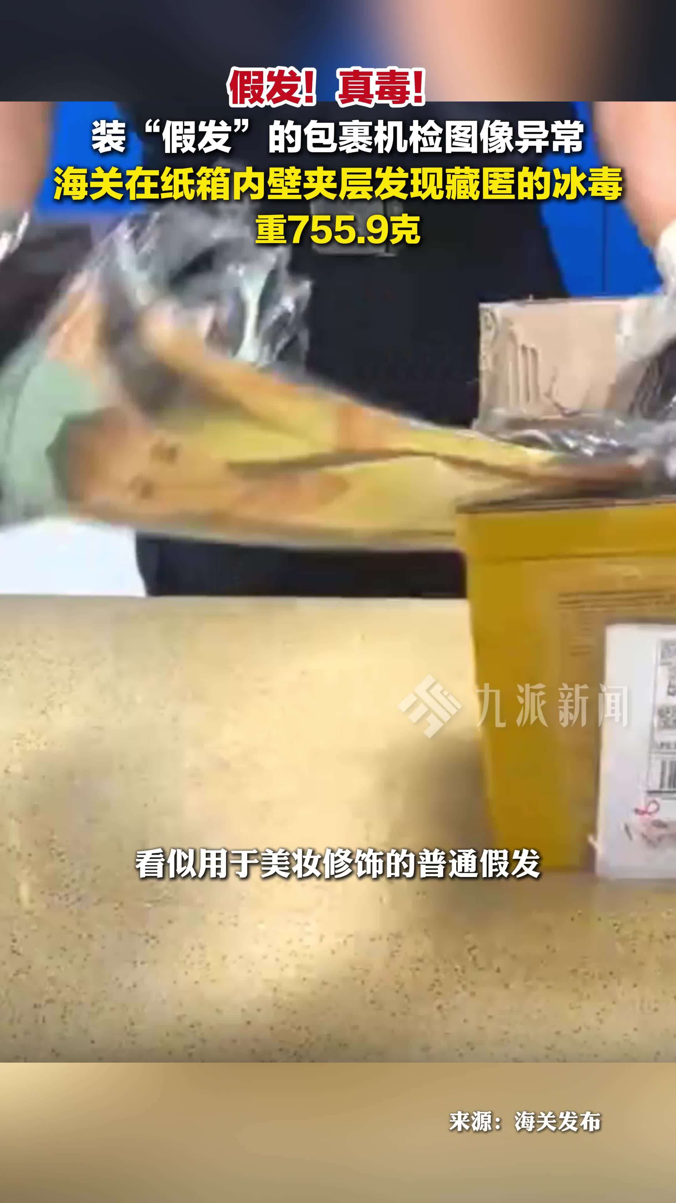 12月3日报道，广东深圳，海关查获假发包裹内壁夹层藏超700克冰毒