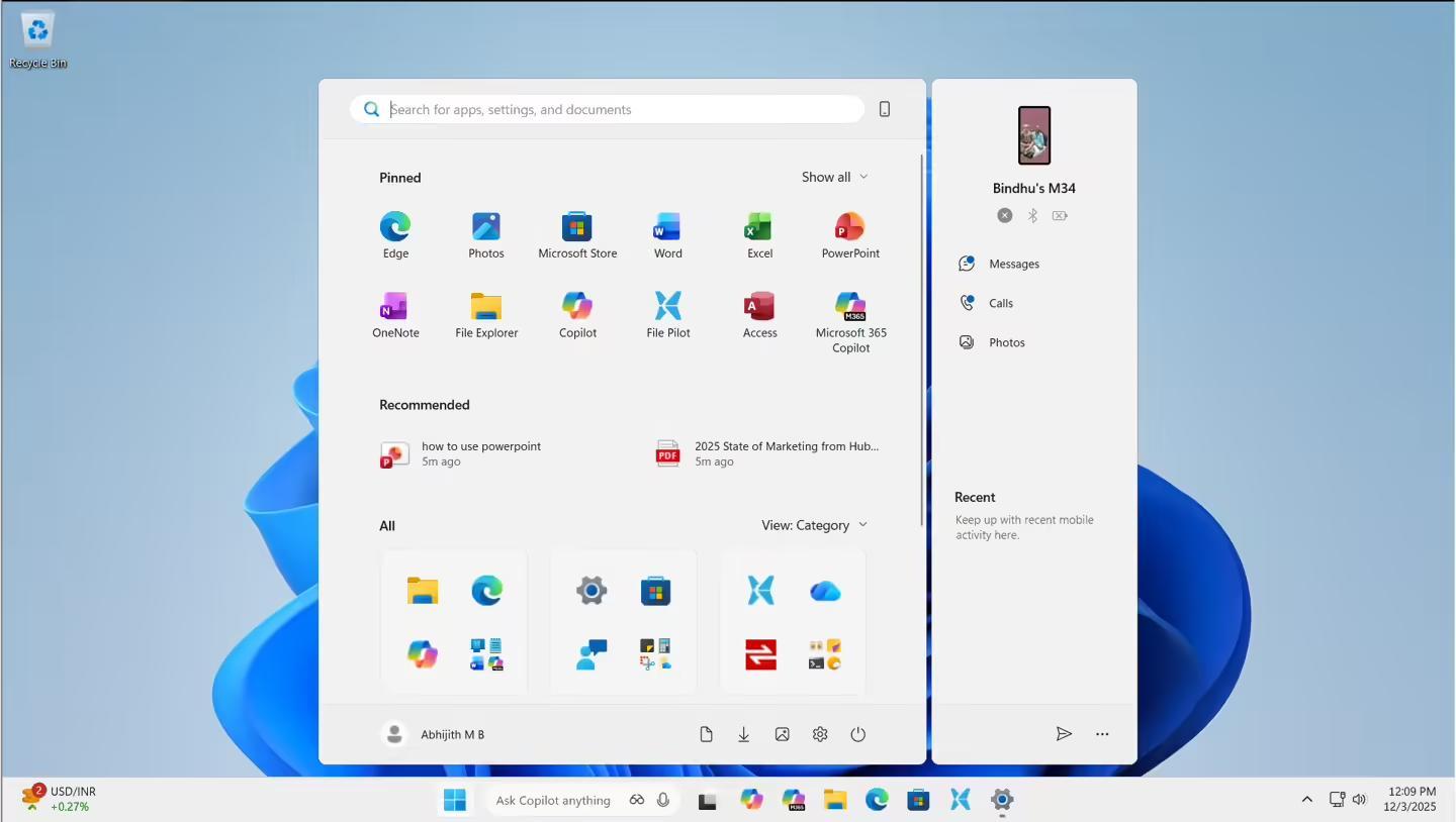 Start menu with 125% Scale and 1920x1080 resolution