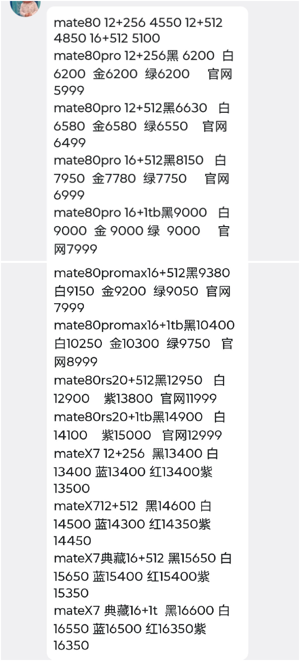 溢价夸张吗？华为Mate 80系列华强北最新报价出炉