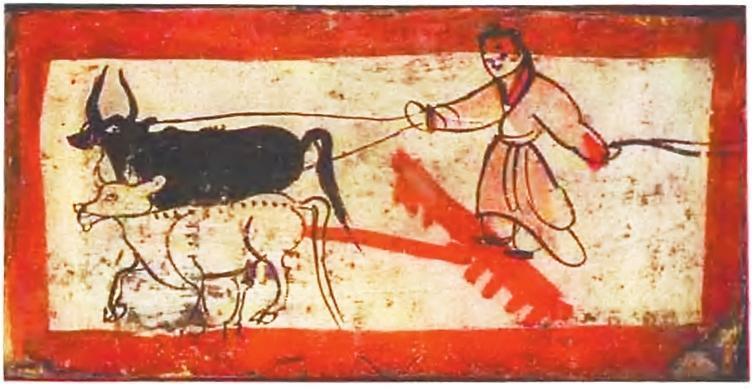 嘉峪关魏晋墓壁画砖《耙地图》