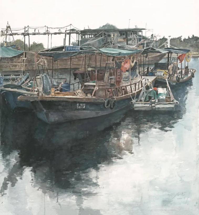 静静的港湾 / 100X98cm / 布面油彩 / 2025 / 李岳