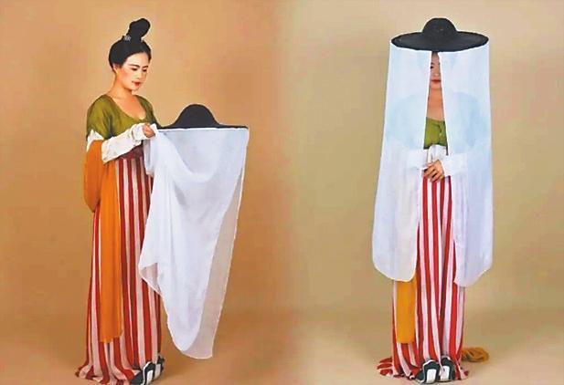 古人佩戴面衣示意图