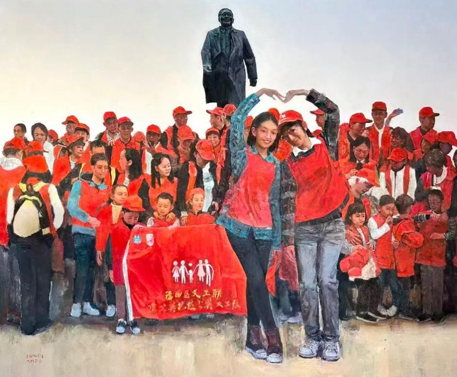 圳青春——福田义工联 / 150x200cm / 布面油画 / 2025 / 刘文