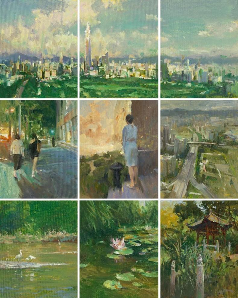 绿美福田组画 / 40 x 50 cm x 9 / 布面油彩 / 2025 / 卢卫文