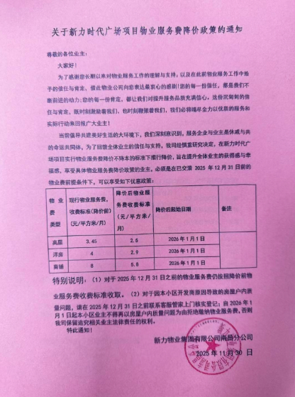 新力时代广场降价通知