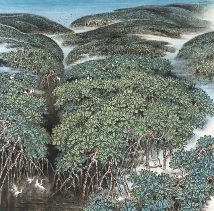 绿美红树湾 / 126cm×126cm / 纸本设色 / 2025 / 林家驹