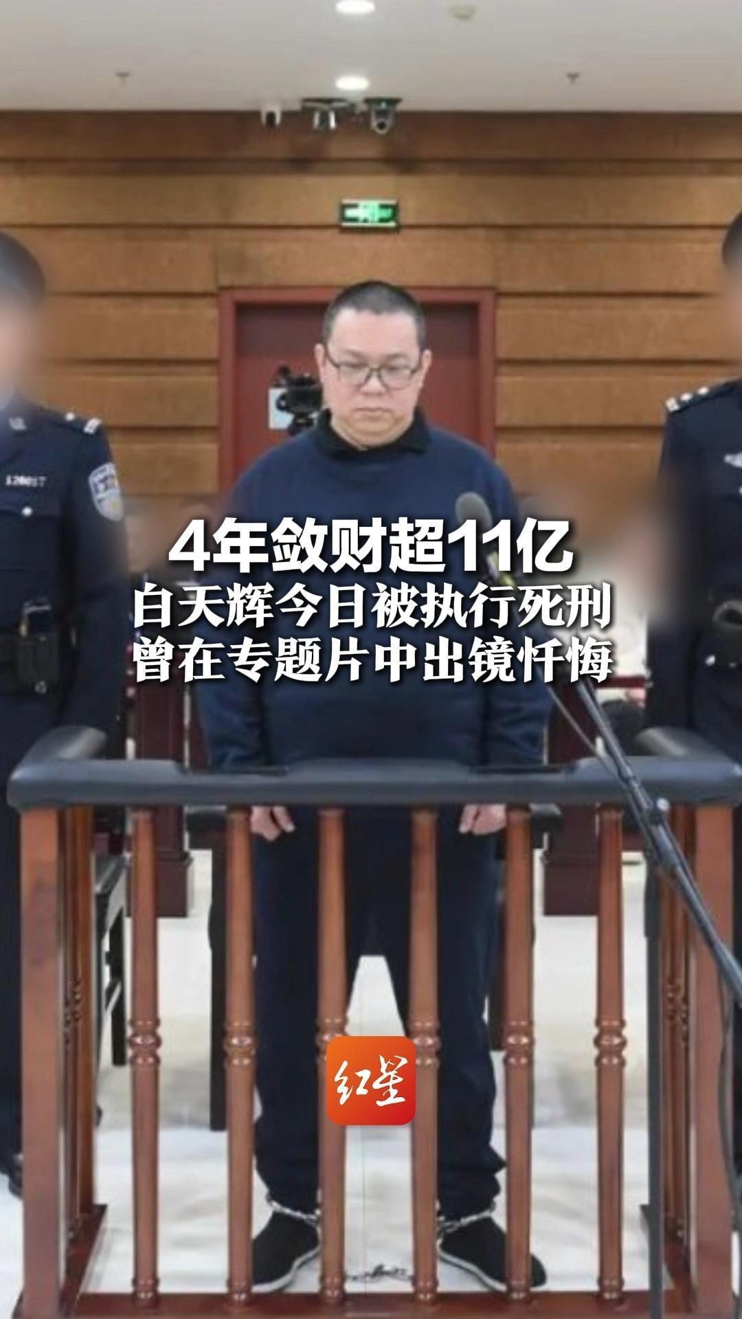4年敛财超11亿 白天辉今日被执行死刑 曾在专题片中出镜忏悔 帮"金融