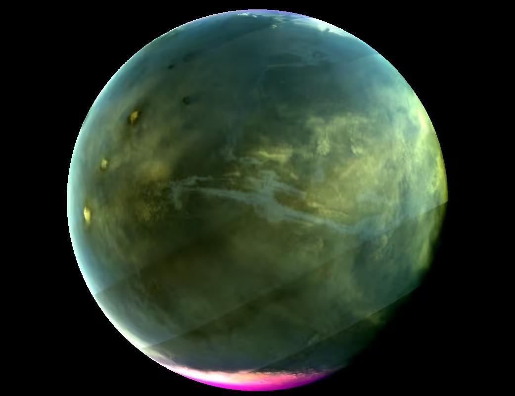 MAVEN 的成像紫外光谱仪于 2016 年 7 月 13 日拍摄了这张火星图像,当时从 MAVEN 椭圆轨道最高高度观测,火星看起来几乎是满月。