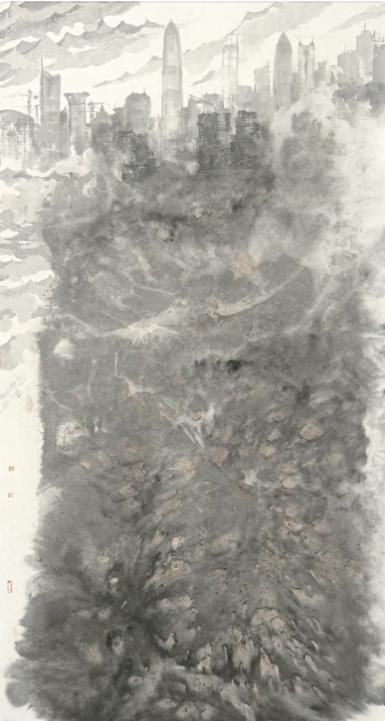 鹏城盛景 / 196×98 / 实验水墨 / 2025 / 陈红波