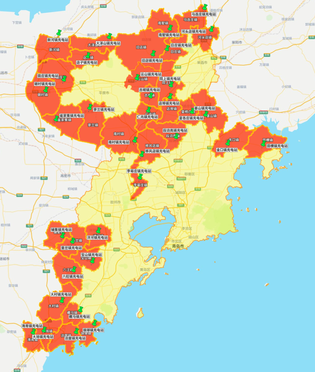 (图为36个乡镇充电站布局)