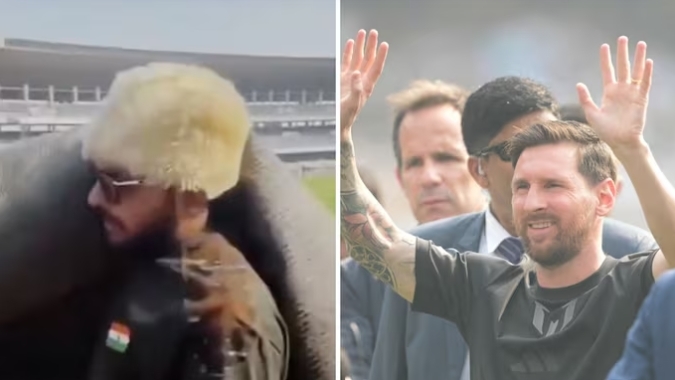 印度球迷直接扛走现场地毯:没看到梅西,只看到那些天天都能看到的政客