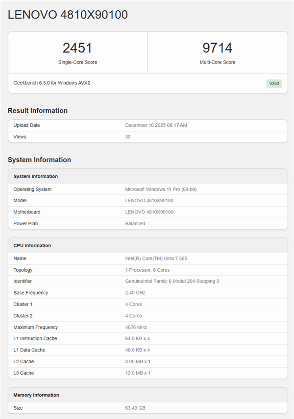 Intel最新酷睿Ultra 7 365曝光：竟还不及前代Ultra 7 268V！