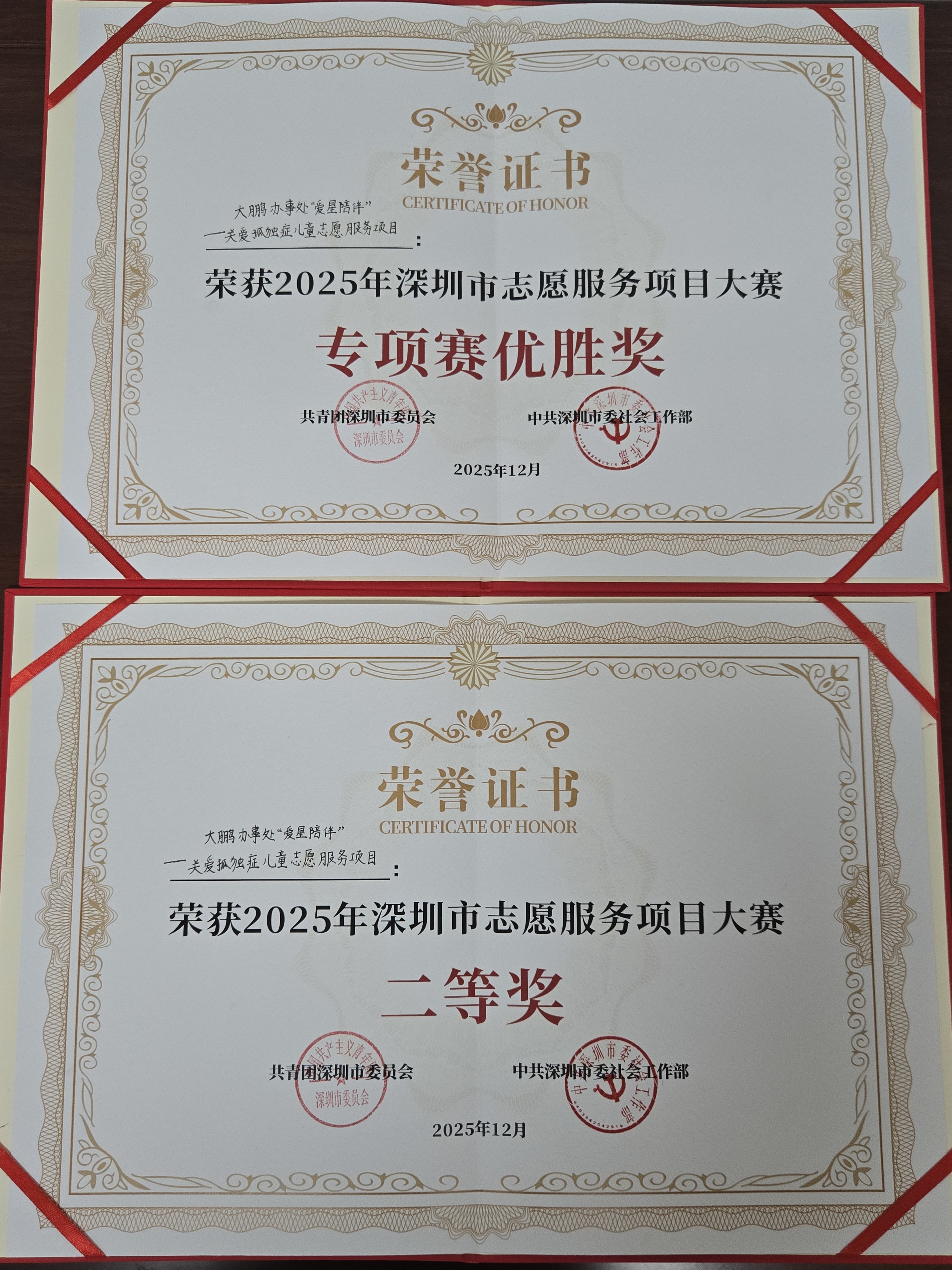 微光成炬 爱暖“星”途  大鹏办事处“爱星陪伴”项目斩获市志愿服务大赛双奖