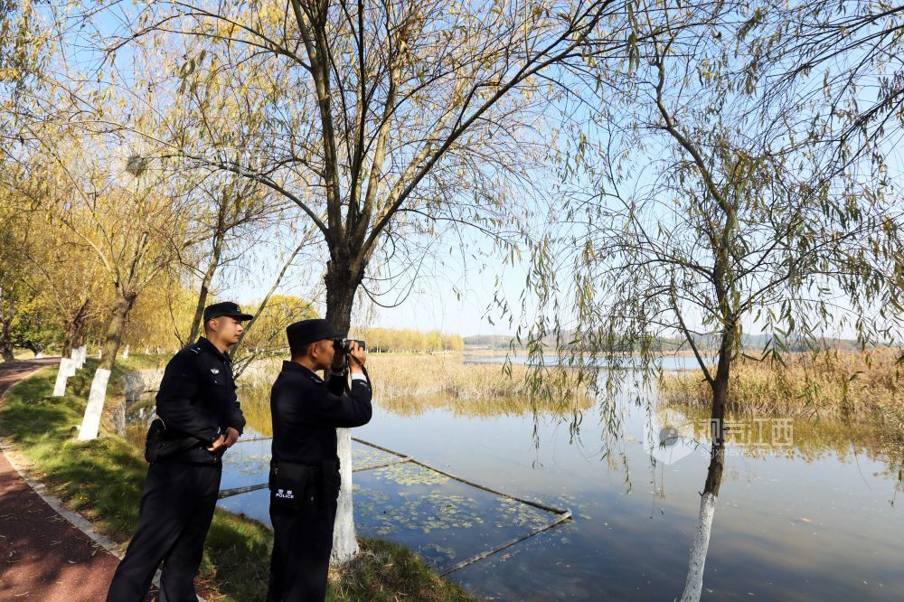 2025年12月15日，在江西省分宜县介溪湿地公园，分宜县公安局组织民警开展巡逻防护，守护候鸟栖息地安全。