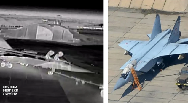 图为乌克兰国家安全局公布的被击中的米格-31战机及其资料图。