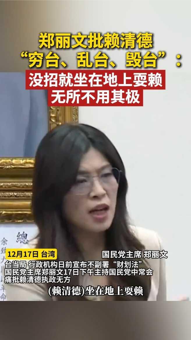 郑丽文批赖清德“穷台、乱台、毁台”：没招就坐在地上耍赖