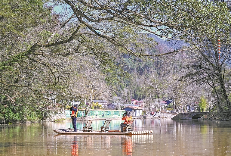 11月25日，包训详乘坐竹筏，边观鸟边记录。