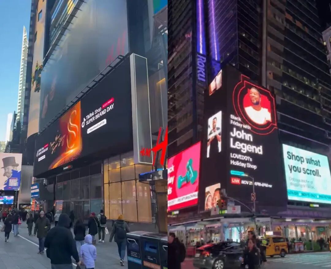 “黑五”期间TikTokShop在美国时代广场大屏
