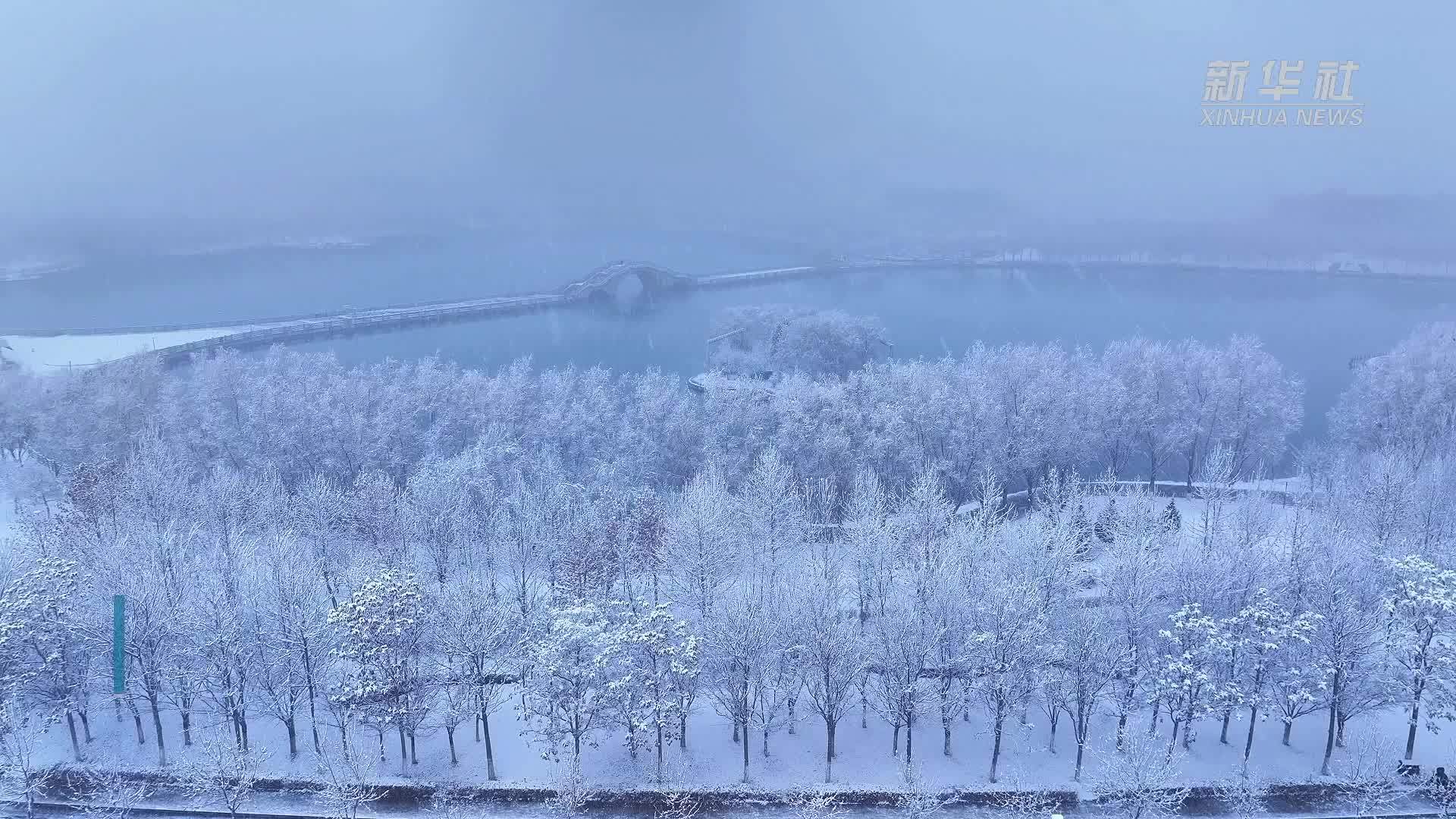 新疆巩留县：蝶湖落雪
