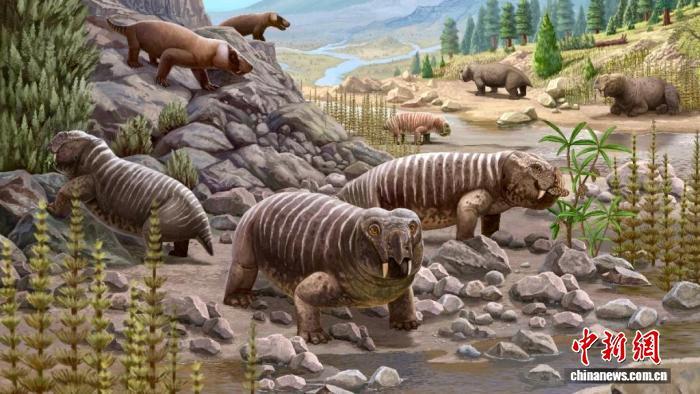 二叠纪晚期甘肃景泰周边地区四足动物组合场景复原图　叶健豪　绘