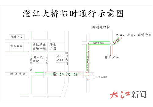 澄江大桥临时通行示意图