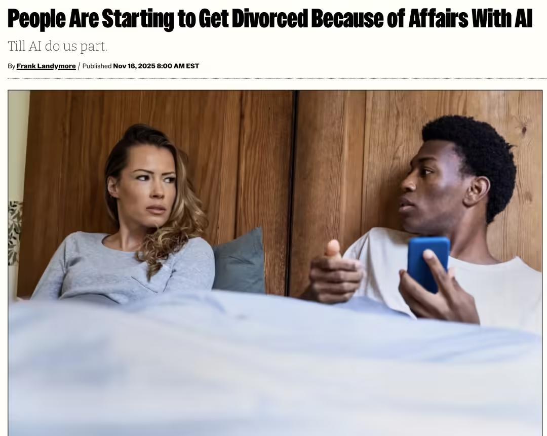 AI 威胁到亲密关系的另一个点是:AI 成为「第三者」|图源:Futurism