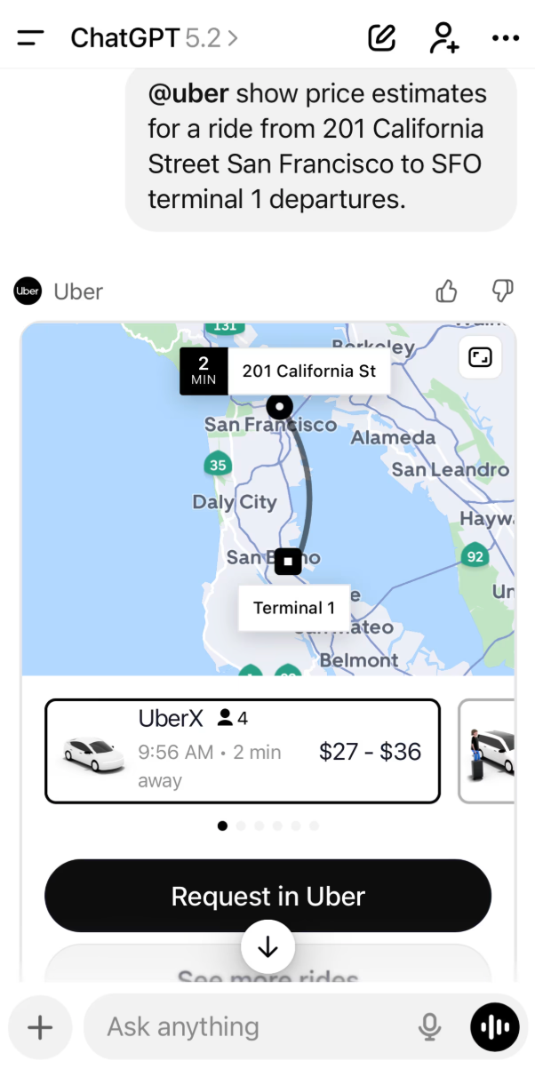 ChatGPT无法直接连接Uber