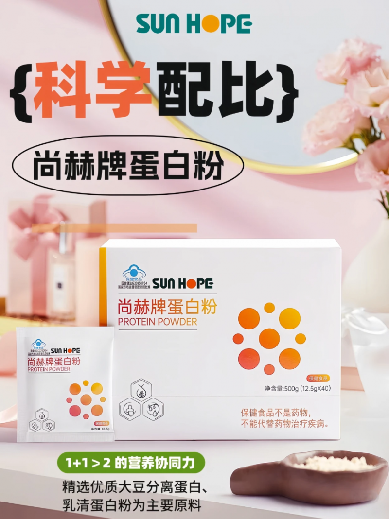 尚赫蛋白粉采用科学配比之道：双重蛋白，协同发力
