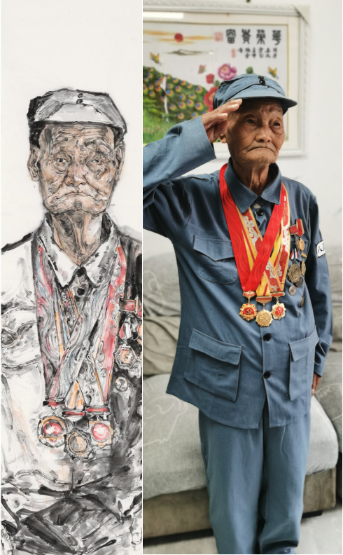 抗战老兵——吕企荣 60cm*240cm 纸本水墨 2025年