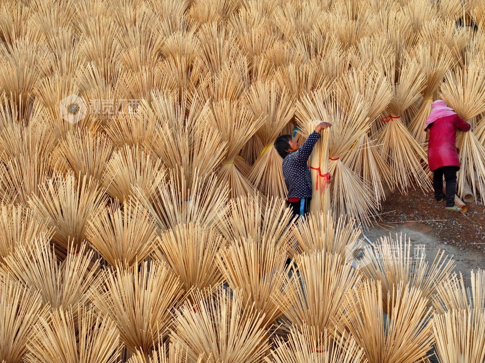 2026年1月6日，江西省吉安市泰和县桥头镇石壁村毛竹加工厂，农民在晾晒竹制品。