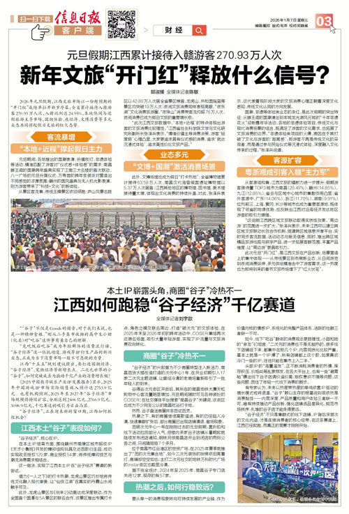 元旦假期江西接待入赣游客270.93万人次 “本地+近程”撑起假日主力