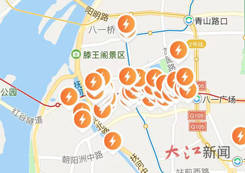 App上显示南昌共享充电桩点位密集