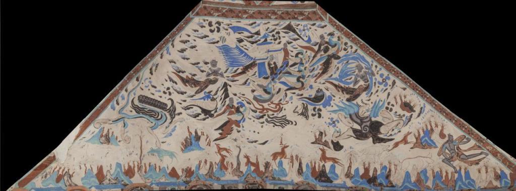 莫高窟第249窟主室南披上方的西王母和飞天