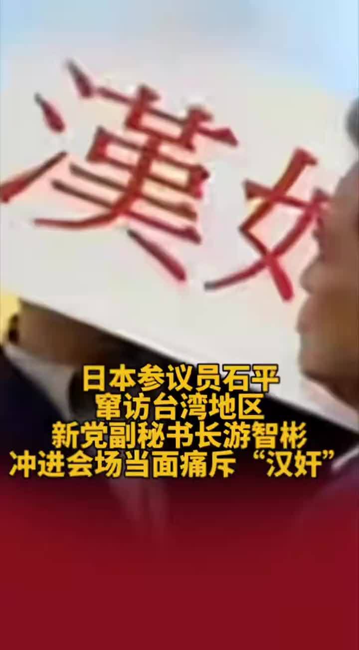 日本参议员石平窜访台湾地区，新党副秘书长游智彬冲进会场当面痛斥“汉奸”