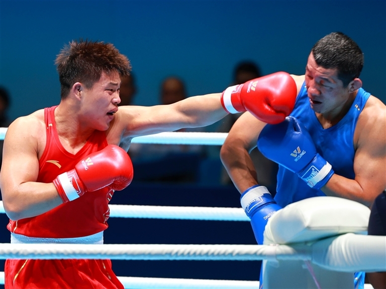 全运会拳击冠军韩雪振。记者 邓放 摄