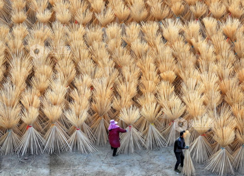 2026年1月6日，江西省吉安市泰和县桥头镇石壁村毛竹加工厂，农民在晾晒竹制品。