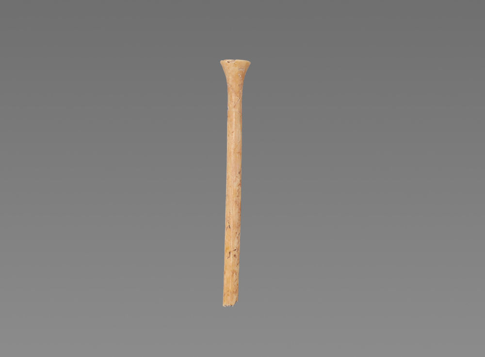 这是考古工作者在新旺制骨作坊遗址发现的骨笄。新华社发