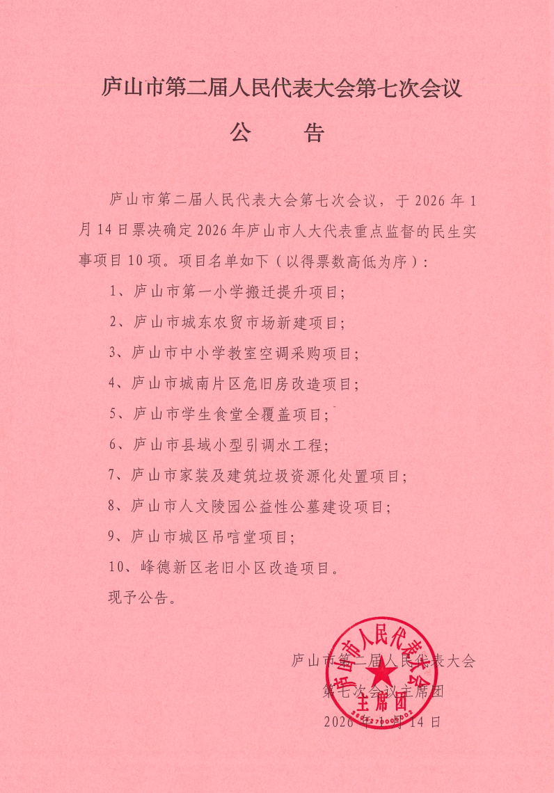 2026年庐山市人大代表重点监督的10项民生实事项目公布