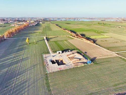 2025年12月，从空中拍摄的柏人城遗址陶窑发掘地。（无人机照片）任冠摄