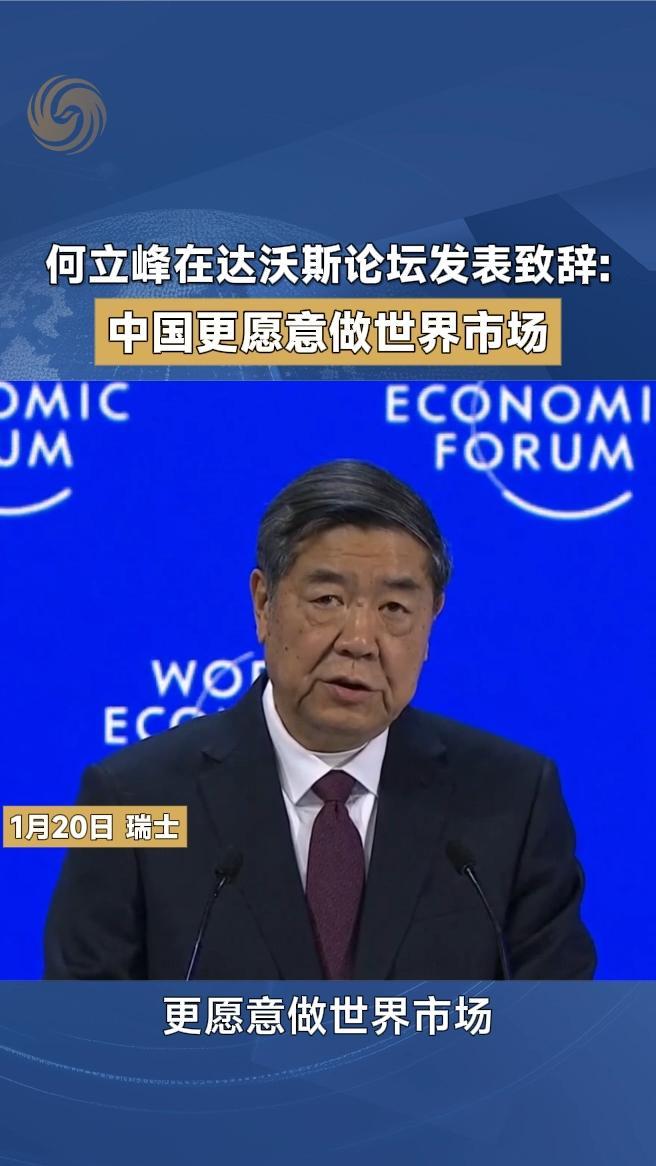 何立峰在达沃斯论坛发表致辞：中国更愿意做世界市场
