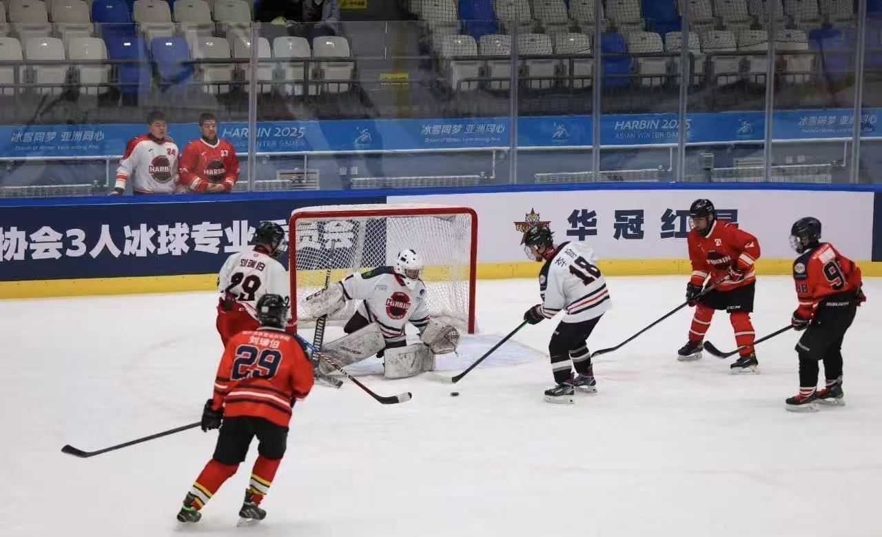 哈尔滨冰球馆内举行冰球赛