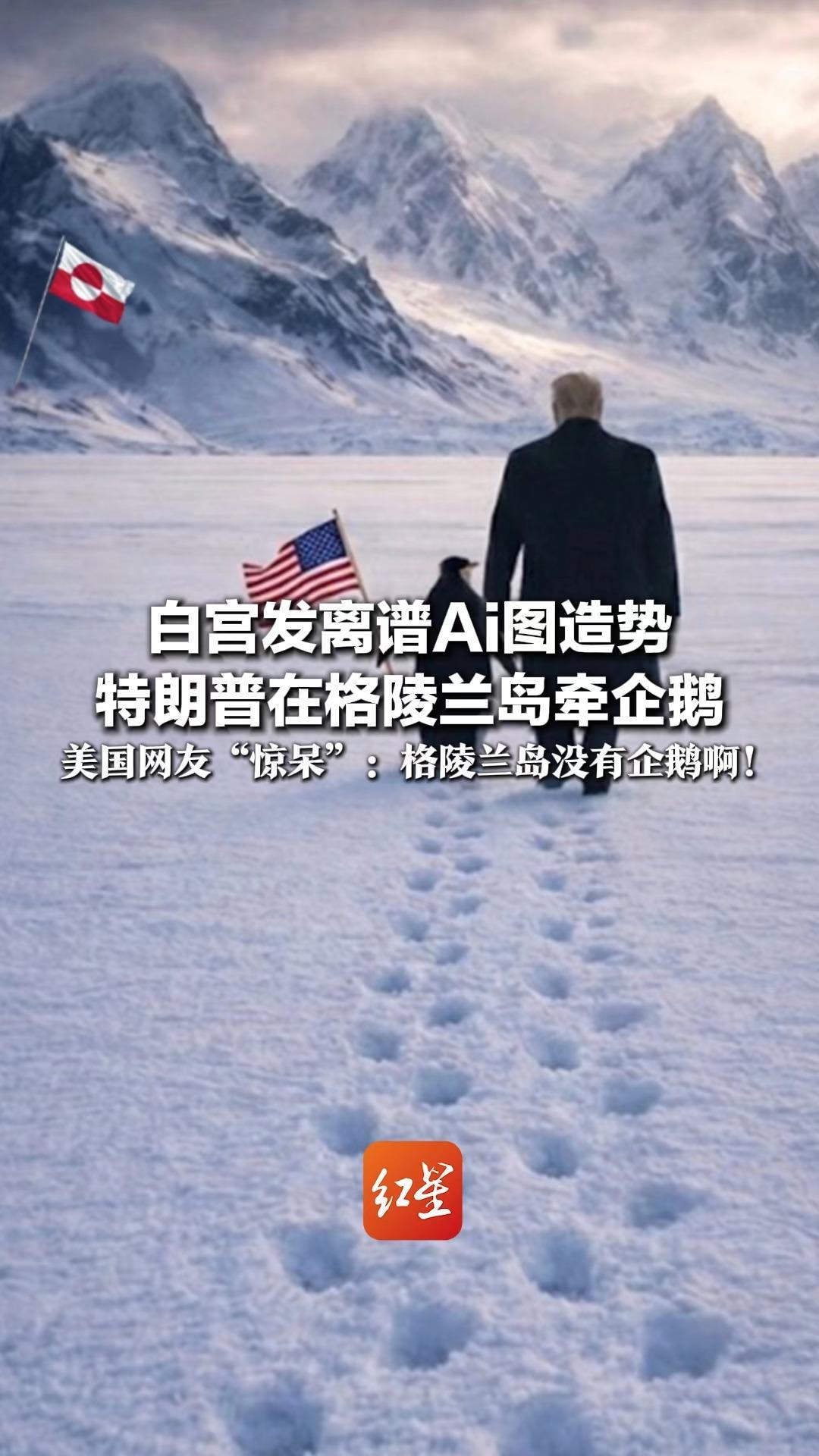 白宫发离谱Ai图造势 特朗普在格陵兰岛牵企鹅 美国网友“惊呆”：谁来告诉他 格陵兰岛没有企鹅啊